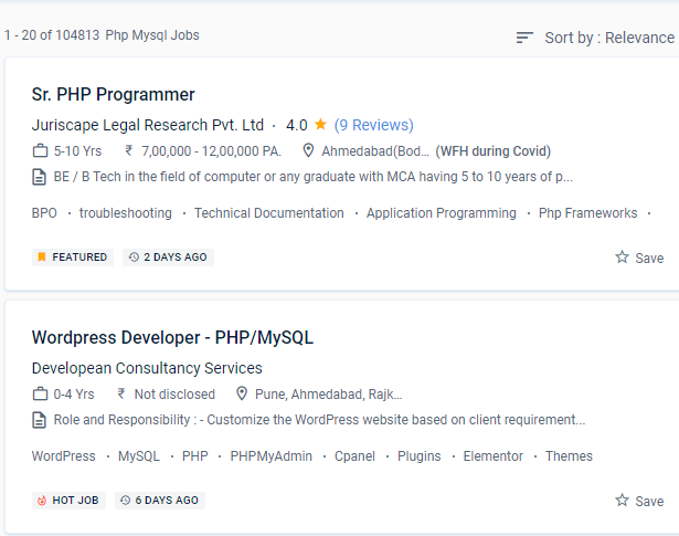 Php/MySQL internship jobs in Indore