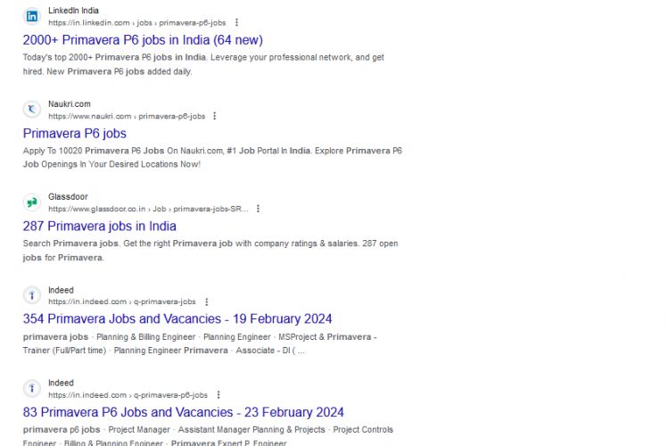 Primavera internship jobs in Coimbatore
